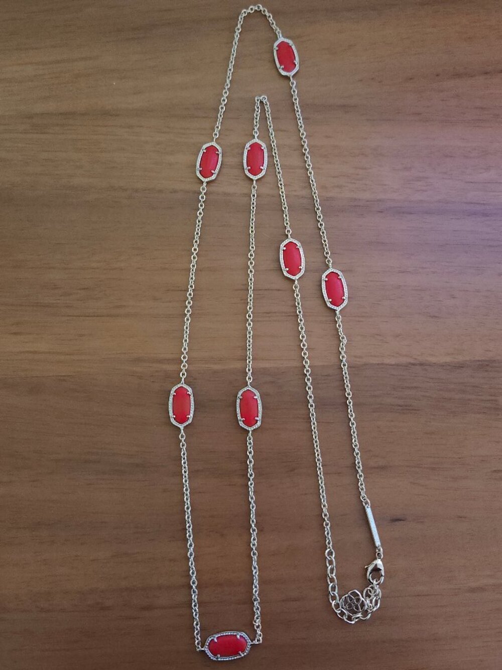 Kendra Scott Bright Red Kellie Gold Long Necklace